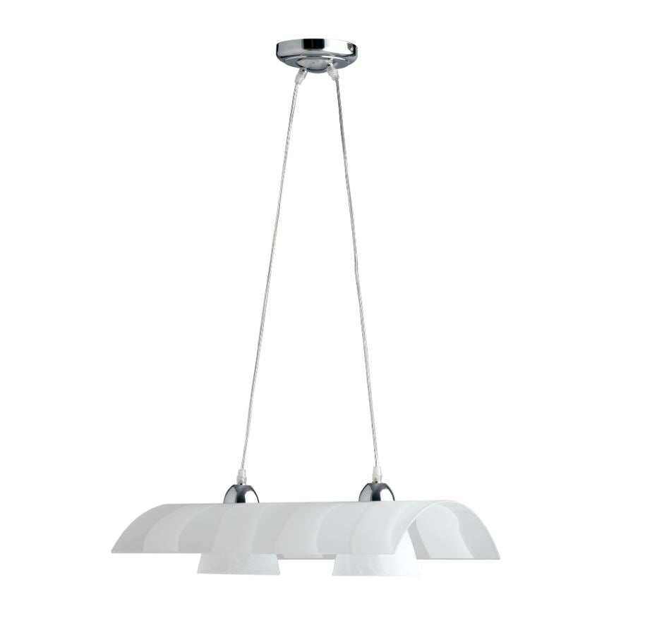 Sospensione 2 luci vetro a lastra curvata con fasce vetro satinato struttura metallo cromo 2XE27 non incl. ZEBRATA Sospensione 2 luci vetro a lastra curvata con fasce vetro satinato struttura metallo cromo 2XE27 non incl. ZEBRATA